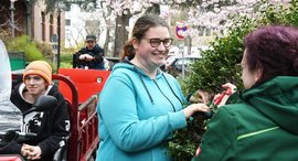 Beschäftigte der "Grünen Truppe" der Werkstatt Bad Kreuznach sind unterwegs im Park der Stiftung kreuznacher diakonie 