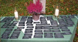 Gedenk-Täfelchen mit den Namen der Frauen und Mädchen, die 1948 von der Asbacher Hütte deportiert wurden